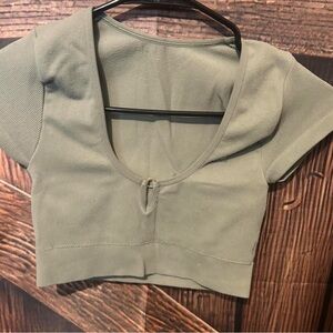 Aerie Sage Green Ribbed Crop Top